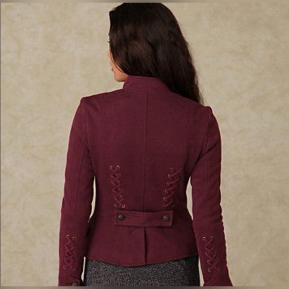 Free People NWT We the Free Majorette Jacket Chestnut Burgundy Size 12 Academia - Picture 2 of 14